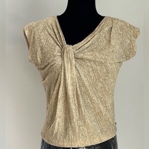 Michael Kors Gold Metallic Knot Front Top - P/S Petite Small